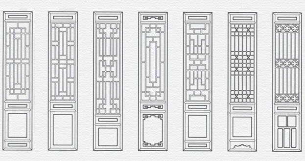 南坤镇常用中式仿古花窗图案隔断设计图