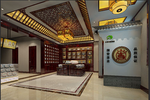 南坤镇古朴典雅的中式茶叶店大堂设计效果图